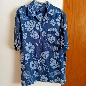 Brooks Brothers 346 Mens Short Sleeve Blue Linen Hawaiian Print Shirt – Size M